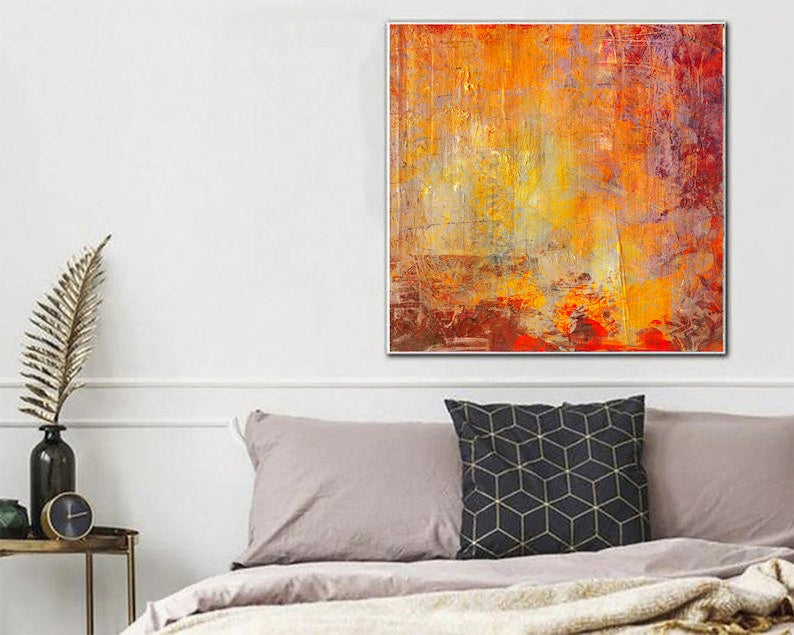 Orange Painting Large Orange Modern Painting Oil Painting Abstract Painting Acrylic Canvas Wall Painting Living Room Frame Wall Art