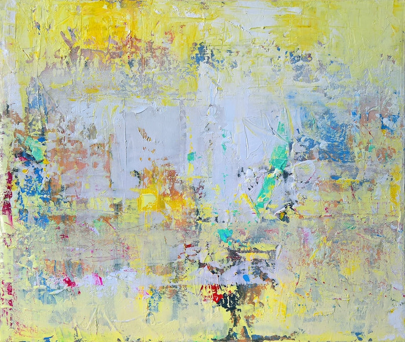 Abstract Painting Pastel Yellow and White Art Home Decor Wall Art for Living Room Housewarming Gift Office Wall Decor Modern Wall Art