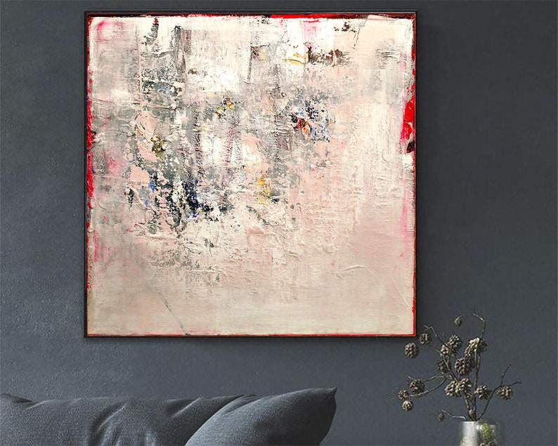 Abstract Pink Oil Paintings On Canvas Beige Original Large Acrylic Painting Textured Hand Painted Art Modern Painting for Living Room Decor