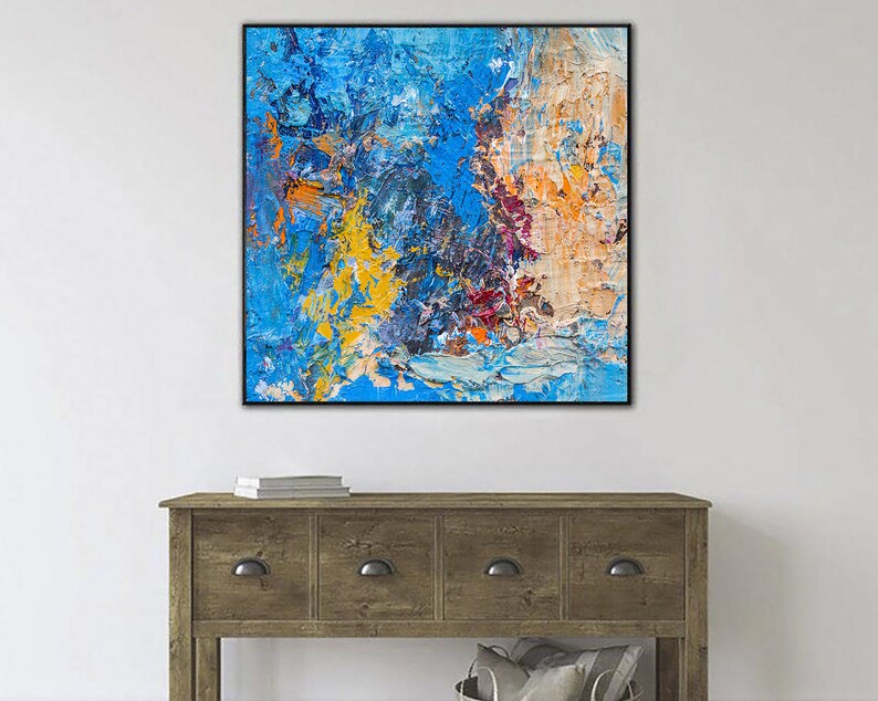 Large Original Abstract Blue Paintings On Canvas, Textured Oil Painting, Acrylic Oil Artwork Wall Hanging Decor for Living Room