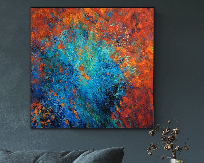 Blue And Red Abstract Painting On Canvas Large Abstract Paintings Wall Art Abstract Artwork Canvas Modern Art Living Room Wall Decor