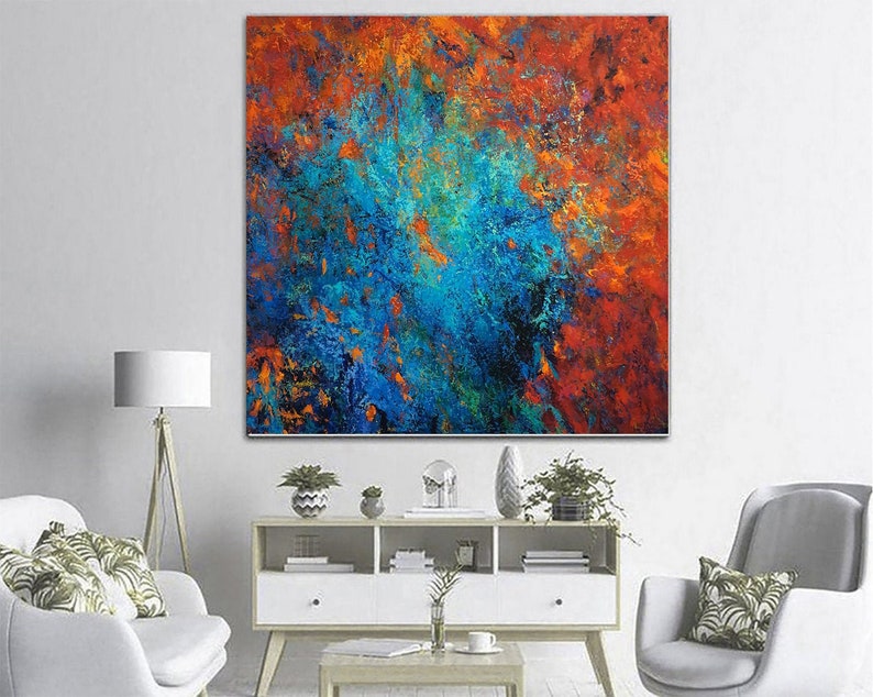 Blue And Red Abstract Painting On Canvas Large Abstract Paintings Wall Art Abstract Artwork Canvas Modern Art Living Room Wall Decor