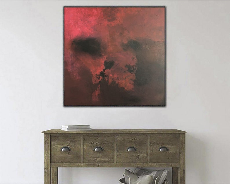 Dark Abstract Skull Painting Red Black Art Large Modern Canvas Wall Decor Mysterious Gothic Oil Acrylic Handmade Halloween Style