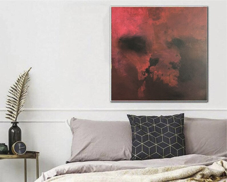 Dark Abstract Skull Painting Red Black Art Large Modern Canvas Wall Decor Mysterious Gothic Oil Acrylic Handmade Halloween Style