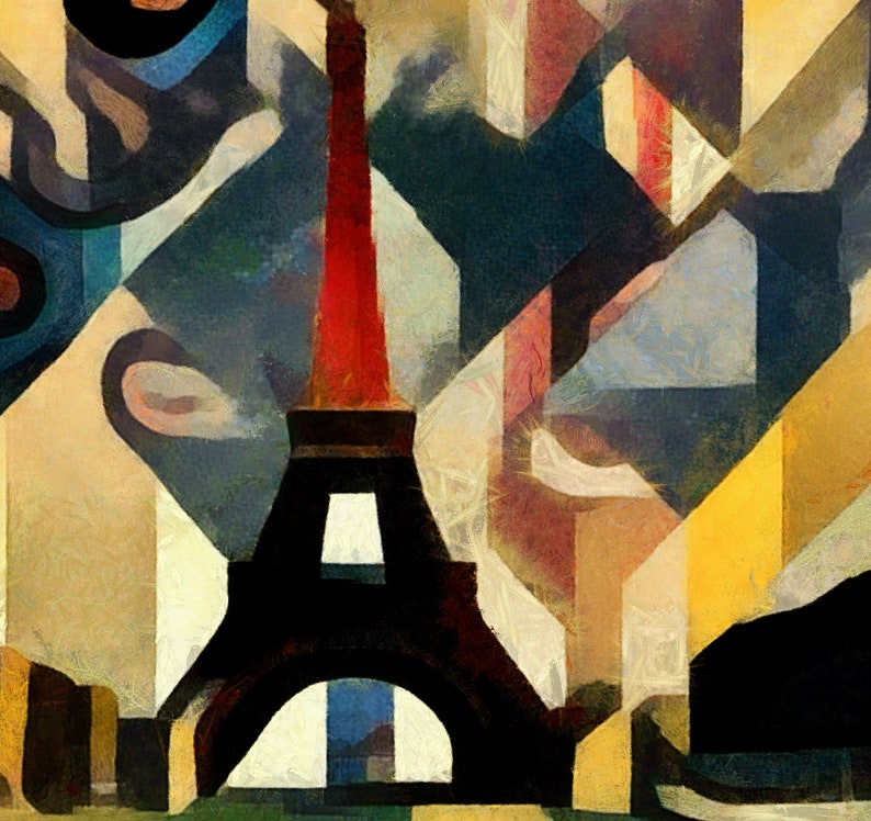 Paris Painting Abstract Eiffel Tower Painting Geometric Parisian Art Modern Style Art Statement Wall Art Office Wall Decor Housewarming Gift