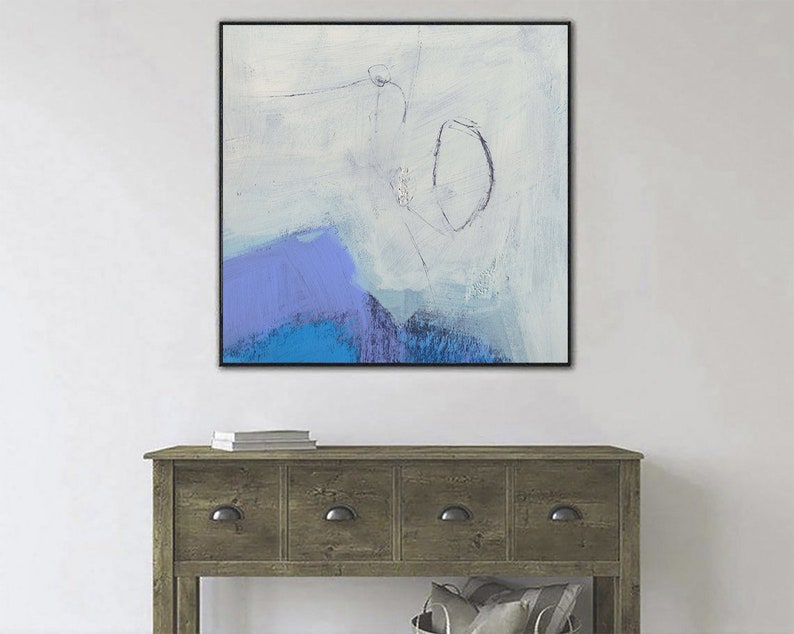 Blue Painting Modern Wall Art Abstract White Painting Large Minimalist Canvas Art Textured Wall Art Office Decor Living Room Decor