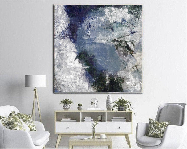 Abstract Gray Paintings On Canvas Original Blue Clouds Artwork Textured Handmade Painting Modern 50x50 Creative Decoration for Living Room