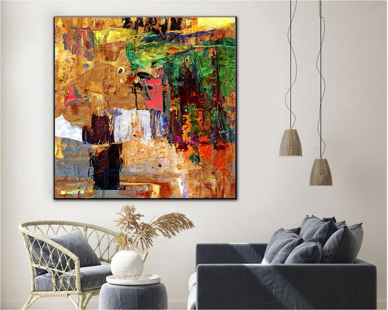 Rustic Landscape Abstract Painting – Vibrant Textured Canvas with Earthy Tones and Nature-Inspired Brushstrokes for Unique Decor