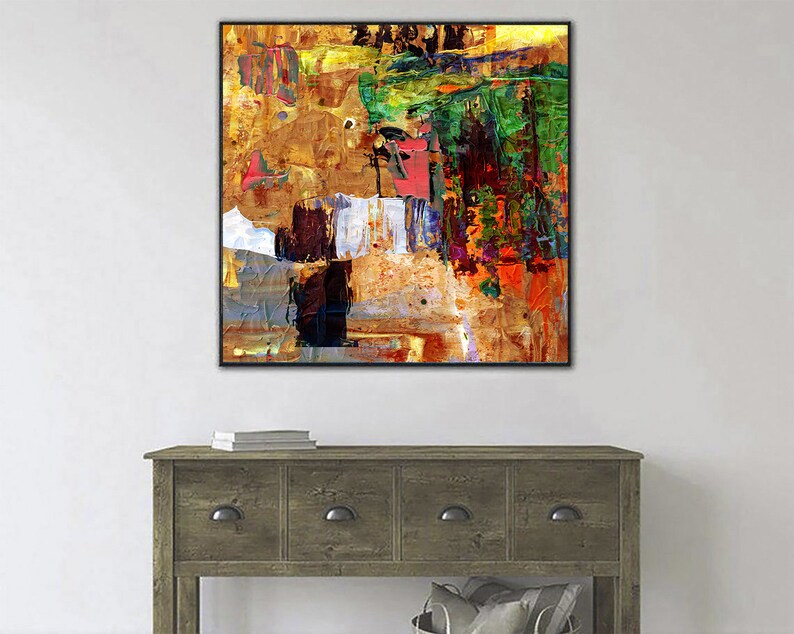 Rustic Landscape Abstract Painting – Vibrant Textured Canvas with Earthy Tones and Nature-Inspired Brushstrokes for Unique Decor