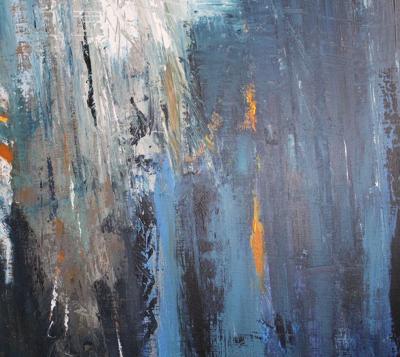 Original Abstract Blue Paintings on Canvas Neutral Oil Artwork, Contemporary Minimalist Painting, Textured Hand Painted Artwork for Home