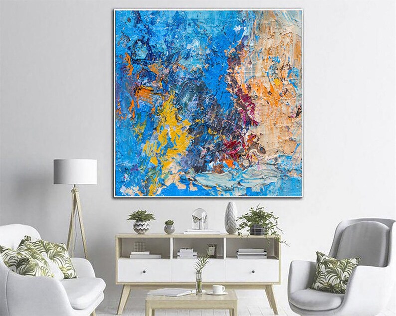 Large Original Abstract Blue Paintings On Canvas, Textured Oil Painting, Acrylic Oil Artwork Wall Hanging Decor for Living Room