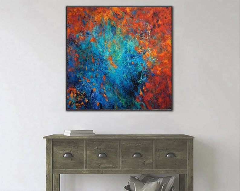 Blue And Red Abstract Painting On Canvas Large Abstract Paintings Wall Art Abstract Artwork Canvas Modern Art Living Room Wall Decor