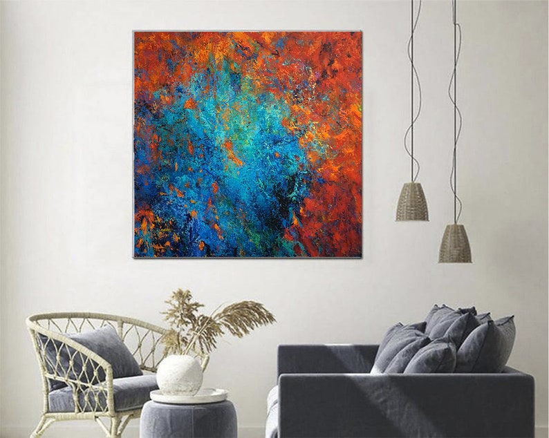 Blue And Red Abstract Painting On Canvas Large Abstract Paintings Wall Art Abstract Artwork Canvas Modern Art Living Room Wall Decor