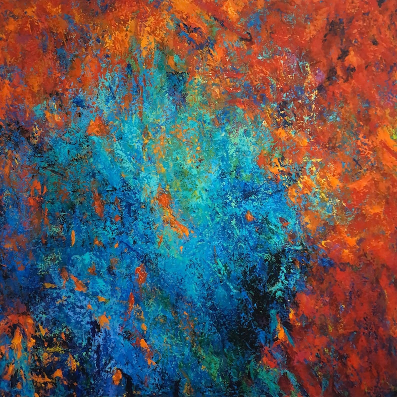 Large Original Painting On Canvas Abstract Paintings Blue And Red Wall Art Abstract Red Painting Living Room Wall Decor Canvas Modern Art