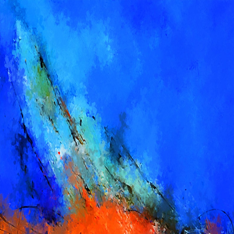 Vivid Abstract Painting - Original Handmade Artwork in Bold Blue and Orange Tones for Modern Wall Decor
