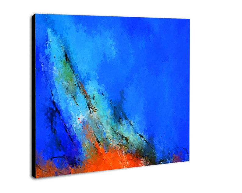 Vivid Abstract Painting - Original Handmade Artwork in Bold Blue and Orange Tones for Modern Wall Decor