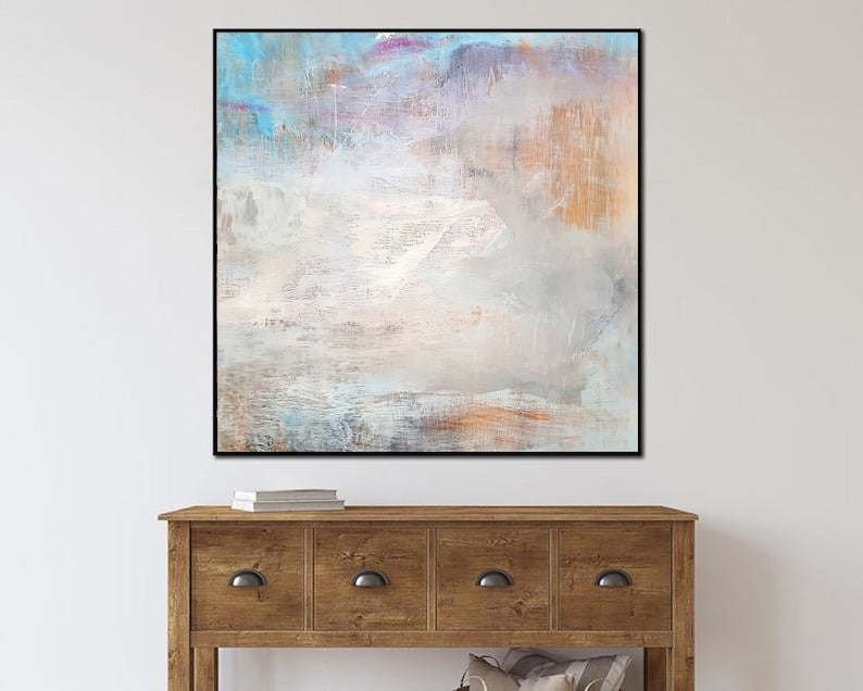 Oversized Abstract Beige Paintings on Canvas Original Oil Painting Textured Gray Painting Stand with Ukraine Art for Living Room Wall Decor