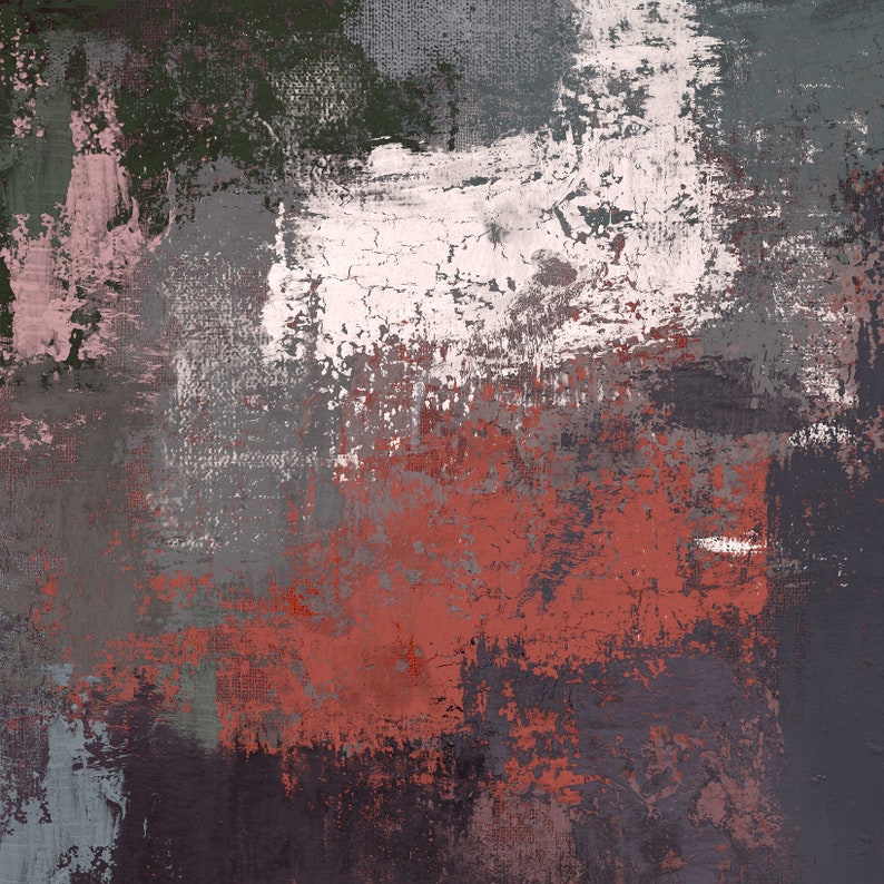 Abstract Gray Oil Painting Minimalist Artwork Red Textured Wall Art Original Modern Decor for Living Room