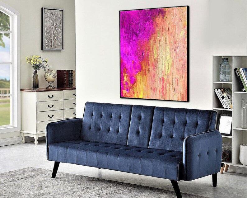 Pink and Orange Abstract Painting Bright Wall Art Original Abstract Painting Living Room Decor Housewarming Gift Large Wall Art