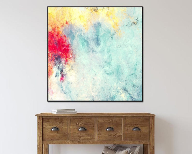 Abstract Colorful Oil Painting Modern Turquoise Artwork Original Textured Wall Art Decor fot Living Room