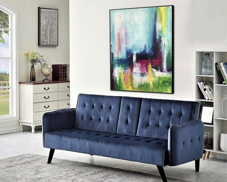 Abstract Colorful Painting Modern Wall Decor Large Abstract Blue Canvas Office Wall Art Custom Wall Art Housewarming Gift Canvas Wall Art