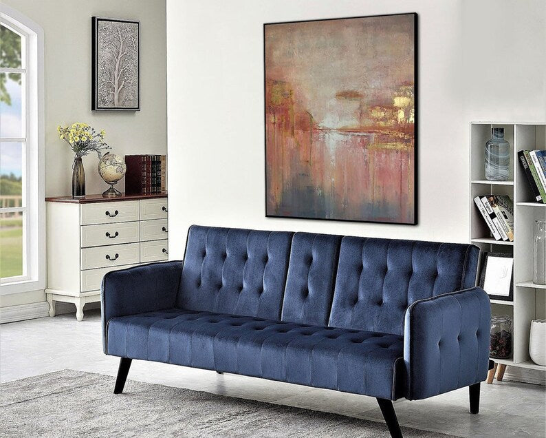 Large Abstract Lanscape Paintings, Pink Sunset Painting Modern Textured Art Gold Leaf Original Abstract FIne Art for Living Room