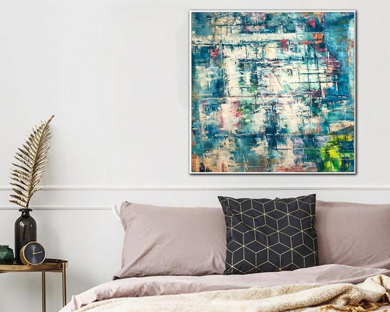 Blue and Green Abstract Textured Painting - Handmade Modern Canvas Art, Contemporary Wall Decor, Unique Artwork for Vibrant Interiors