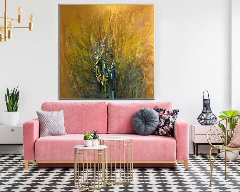 Original Yellow Painting on Canvas Abstract Oil Artwork Modern Minimalist Wall Hanging Art Textured Wall Art Decor for Bedroom