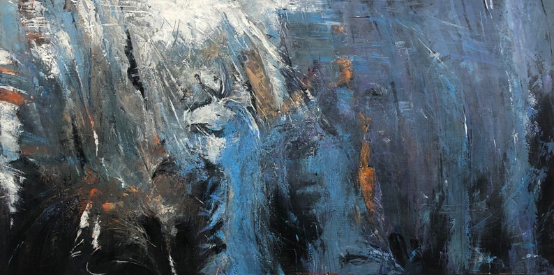 Modernes marineblaues Kunstwerk auf Leinwand, abstraktes zeitgenössisches Wandgemälde, übergroße Wandkunst für Esszimmer