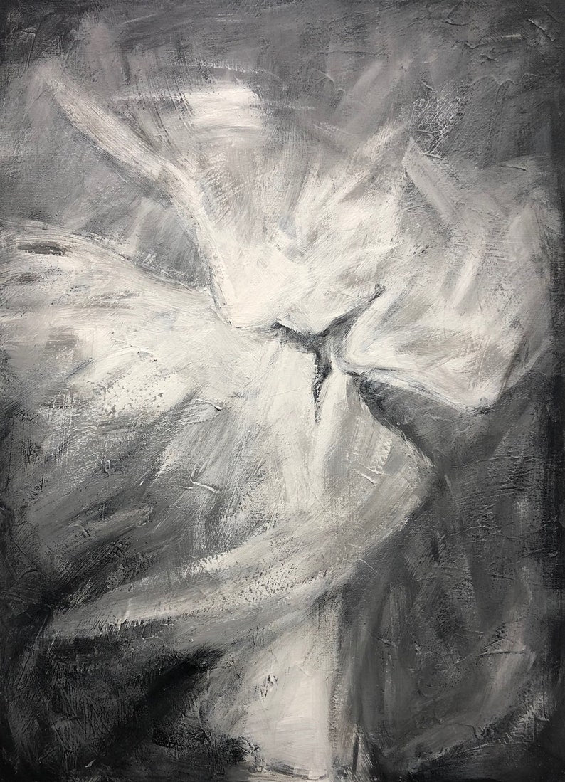Romantisk maleri Sort-hvidt kyssemaleri Tekstureret kunst Parmaleri Monokrom vægkunst Figurativ abstrakt kunst Jubilæumsgave
