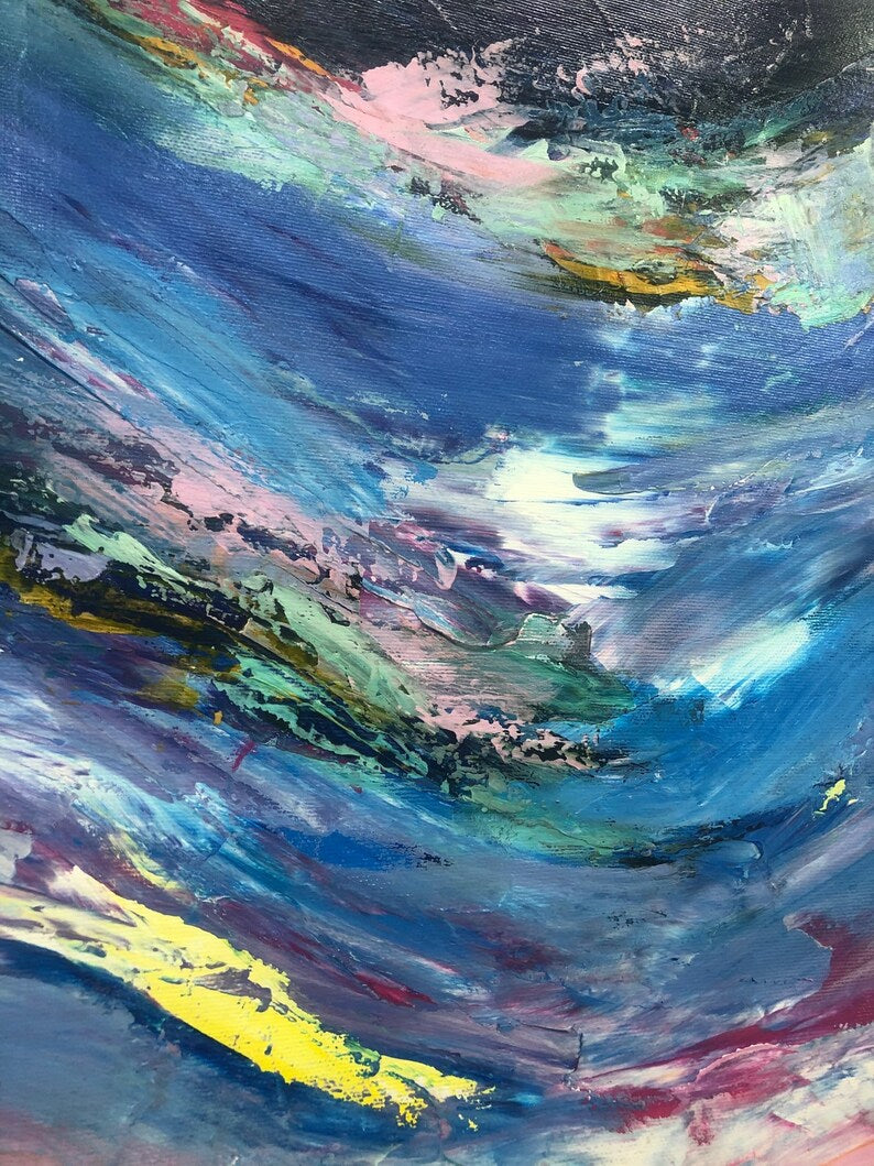 Sunset Painting Ocean Waves Wall Art Framed Statement Wall Art Large Canvas Painting Colorful Wall Art Abstract Seascape Art Sky Landscape