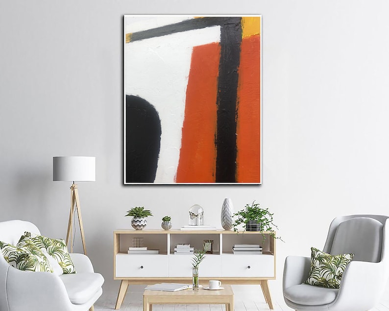 Modern Abstract Painting Red, Black & White Wall Art Geometric Painting Textured Minimalist Canvas Contemporary Home or Office Decor