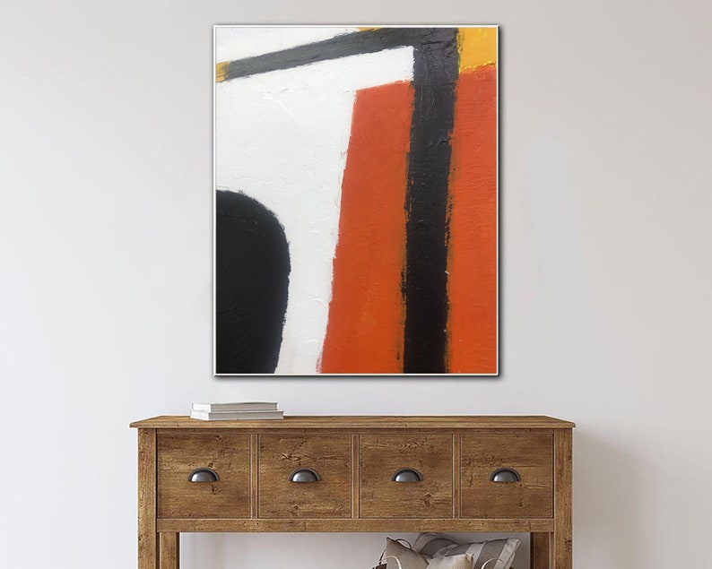 Modern Abstract Painting Red, Black & White Wall Art Geometric Painting Textured Minimalist Canvas Contemporary Home or Office Decor