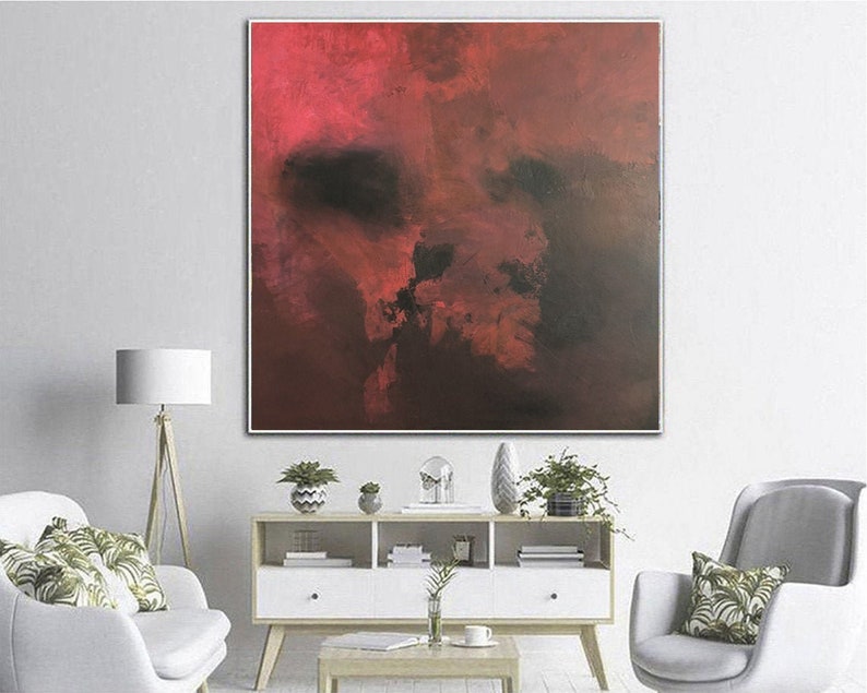Dark Abstract Skull Painting Red Black Art Large Modern Canvas Wall Decor Mysterious Gothic Oil Acrylic Handmade Halloween Style