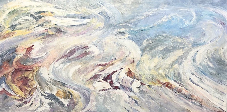 Abstract White Paintings On Canvas Acrylic Painting Original Marble Wall Art Oil Fine Art Contemporary Art Living Room, Extra Large 40x80""