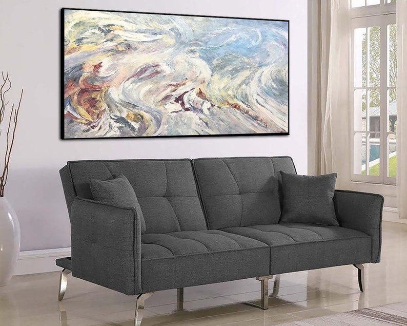 Abstract White Paintings On Canvas Acrylic Painting Original Marble Wall Art Oil Fine Art Contemporary Art Living Room, Extra Large 40x80""