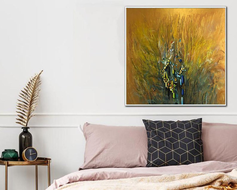 Original Yellow Painting on Canvas Abstract Oil Artwork Modern Minimalist Wall Hanging Art Textured Wall Art Decor for Bedroom