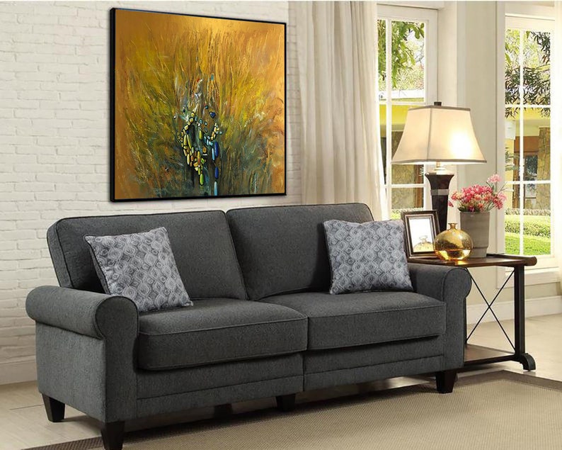 Original Yellow Painting on Canvas Abstract Oil Artwork Modern Minimalist Wall Hanging Art Textured Wall Art Decor for Bedroom