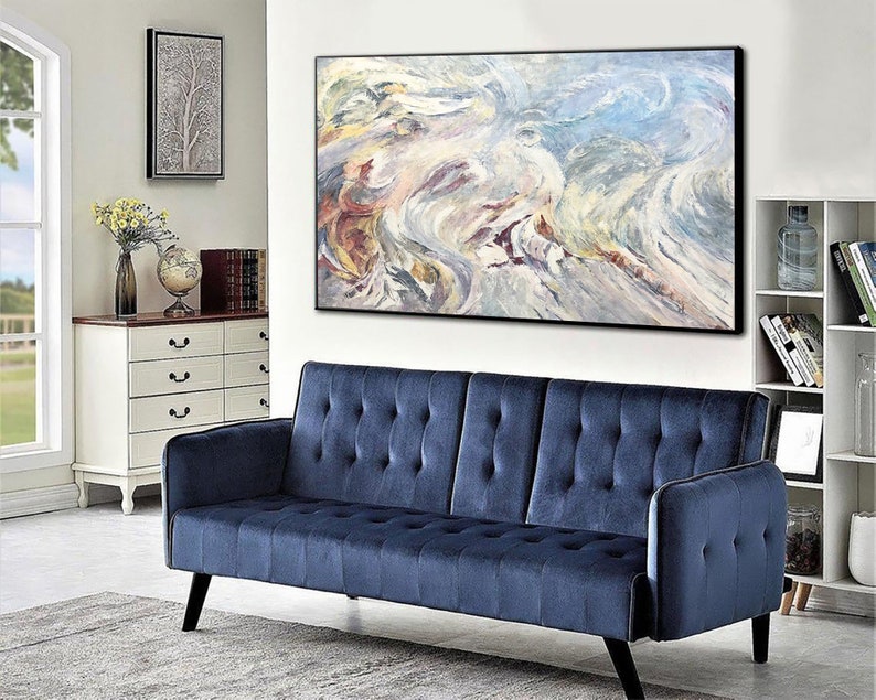 Abstract White Paintings On Canvas Acrylic Painting Original Marble Wall Art Oil Fine Art Contemporary Art Living Room, Extra Large 40x80""