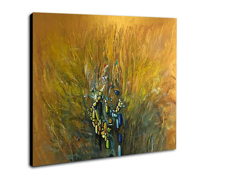 Original Yellow Painting on Canvas Abstract Oil Artwork Modern Minimalist Wall Hanging Art Textured Wall Art Decor for Bedroom