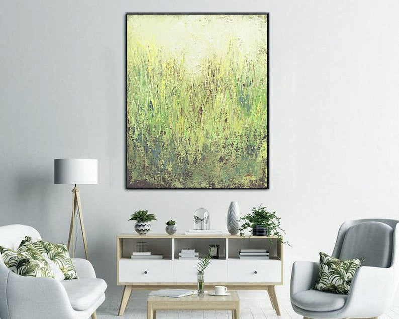 Grass Field Art Nature-Inspired Art Green and Earthy Tones Painting Color Layers Art Custom Oil Painting