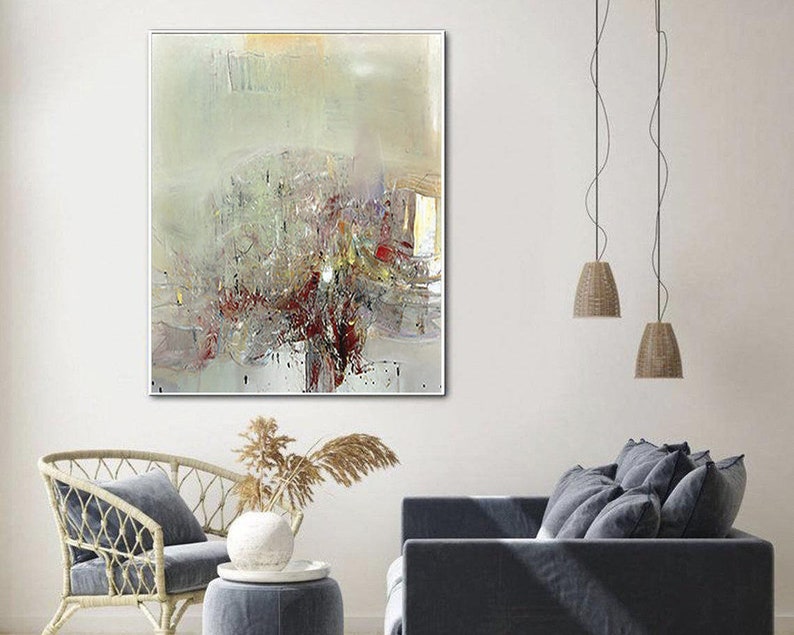 Abstrakt maleri Bløde farver kunst Samtidskunst Moderne vægkunst Stort oliemaleri Brugerdefineret vægkunst Indrammet vægkunst Soveværelsesindretning