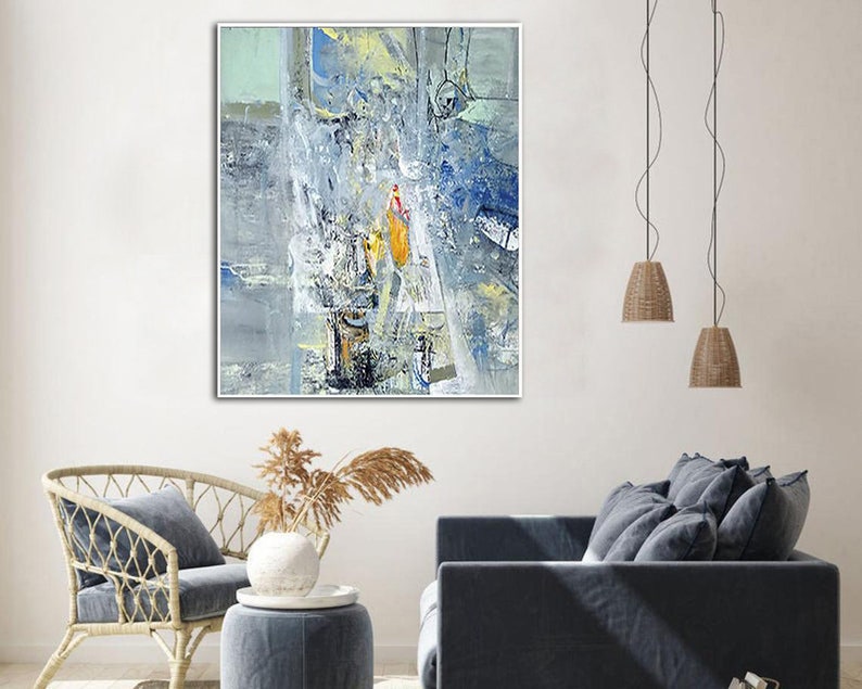 Abstract Painting Blue Painting on Canvas Original Blue Wall Art Modern Painting On Canvas Minimalist Painting for Living Room Decor