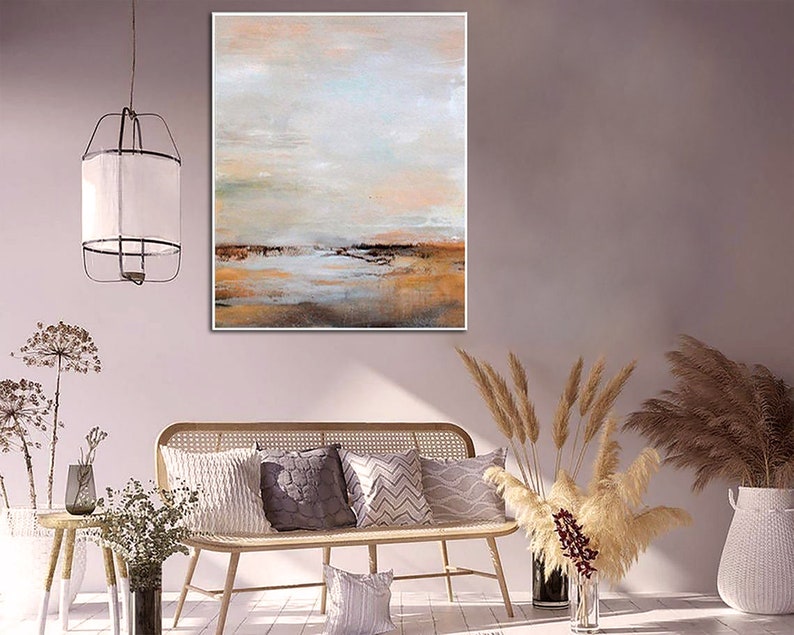Abstract Landscape Painting Seascape Canvas Original Beige Art Minimalist Wall Art Modern Abstract Horizon Wall Decor Earthy Tones Art