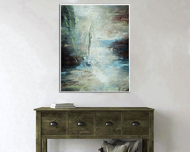 Original Painting Blue Painting Serene Earth Tones Abstract Painting Living Room Decor Oversized Wall Art Office Wall Art Framed Wall Art
