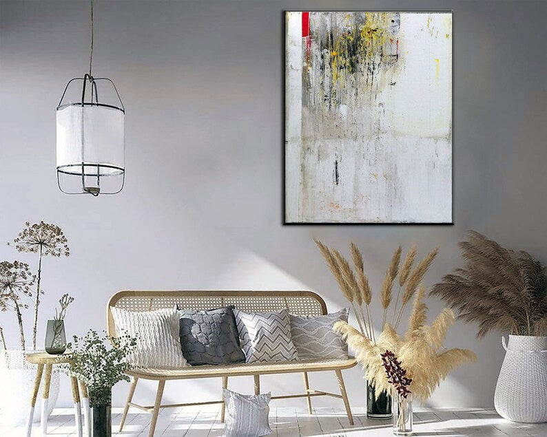 Minimalist Wall Art White and Yellow Abstract Painting Office Decor Framed Wall Art Custom Painting For Home Original Artwork
