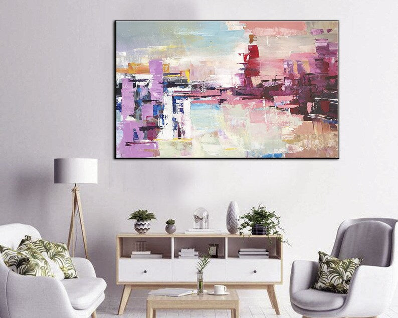 Abstract Painting Colorful Painting Oversized Wall Art Original Painting Bright Wall Art Living Room Wall Art Pink Painting Modern Wall Art