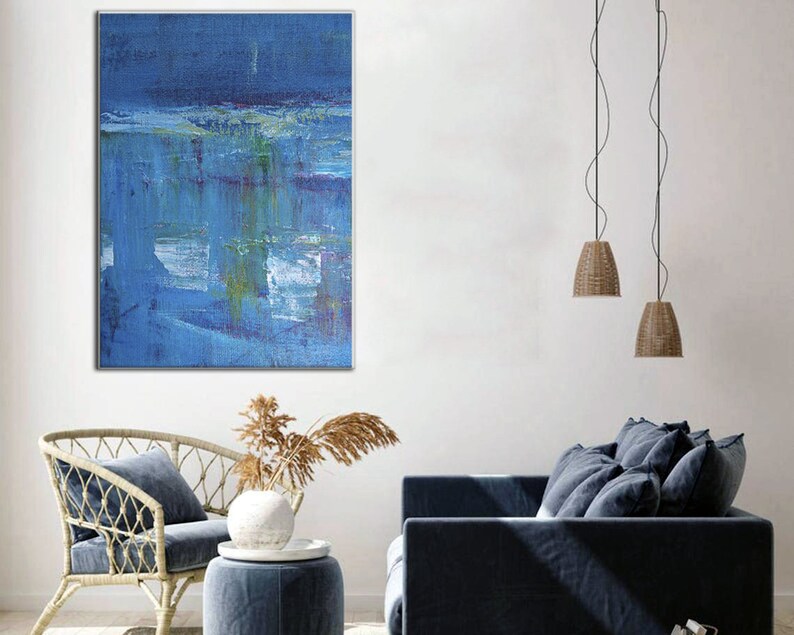 Extra Large Abstract Blue Paintings On Canvas Modern Blue Textured Art Original Oil Painting Modern Artwork for Indie Room Wall Decor