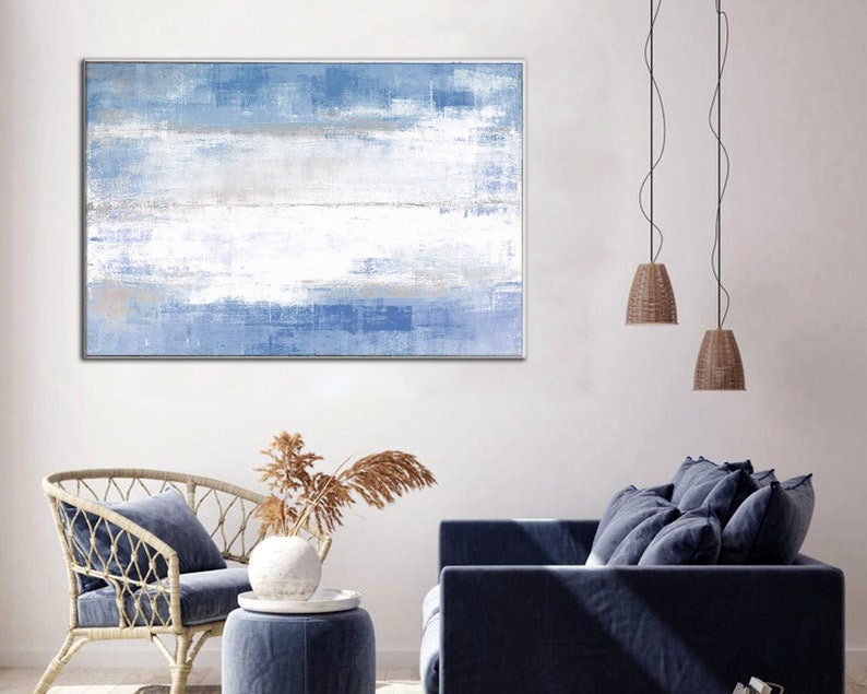 Abstract Light Blue Wall Art Minimalist Canvas Painting Abstract Neutral Sky Artwork Calming Painting Rich Textured Art
