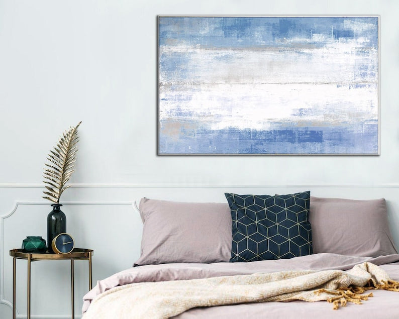 Abstract Light Blue Wall Art Minimalist Canvas Painting Abstract Neutral Sky Artwork Calming Painting Rich Textured Art
